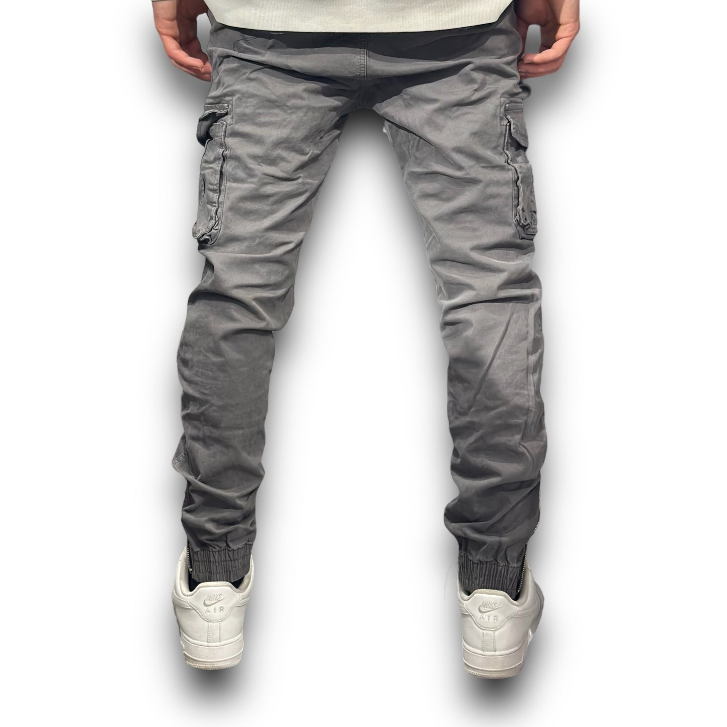 Pantalone grigio Cargo Regular Fit con molla e finta zip alla caviglia VSNOZERO