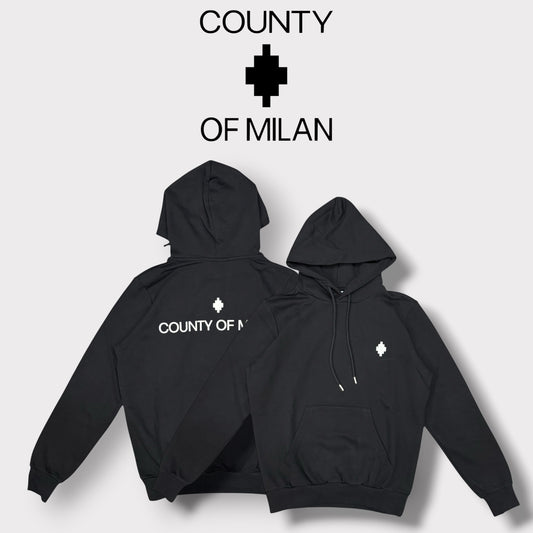 COUNTY OF MILAN- Felpa Uomo, con cappuccio e stampa sulla schiena, tex.cotone garzato(veste comoda), Col.Nero