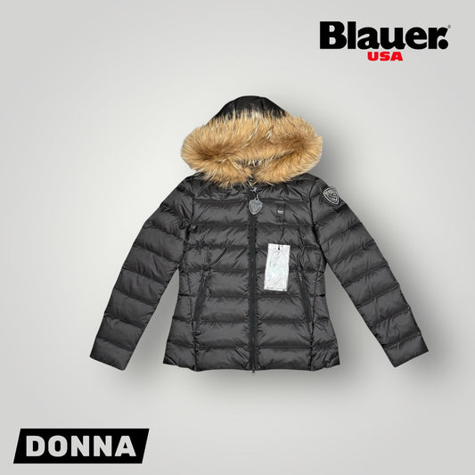 Giubbotto BLAUER Donna con pelliccia e scudetto in Swarovski, Col.Nero (Imbott.Piuma)