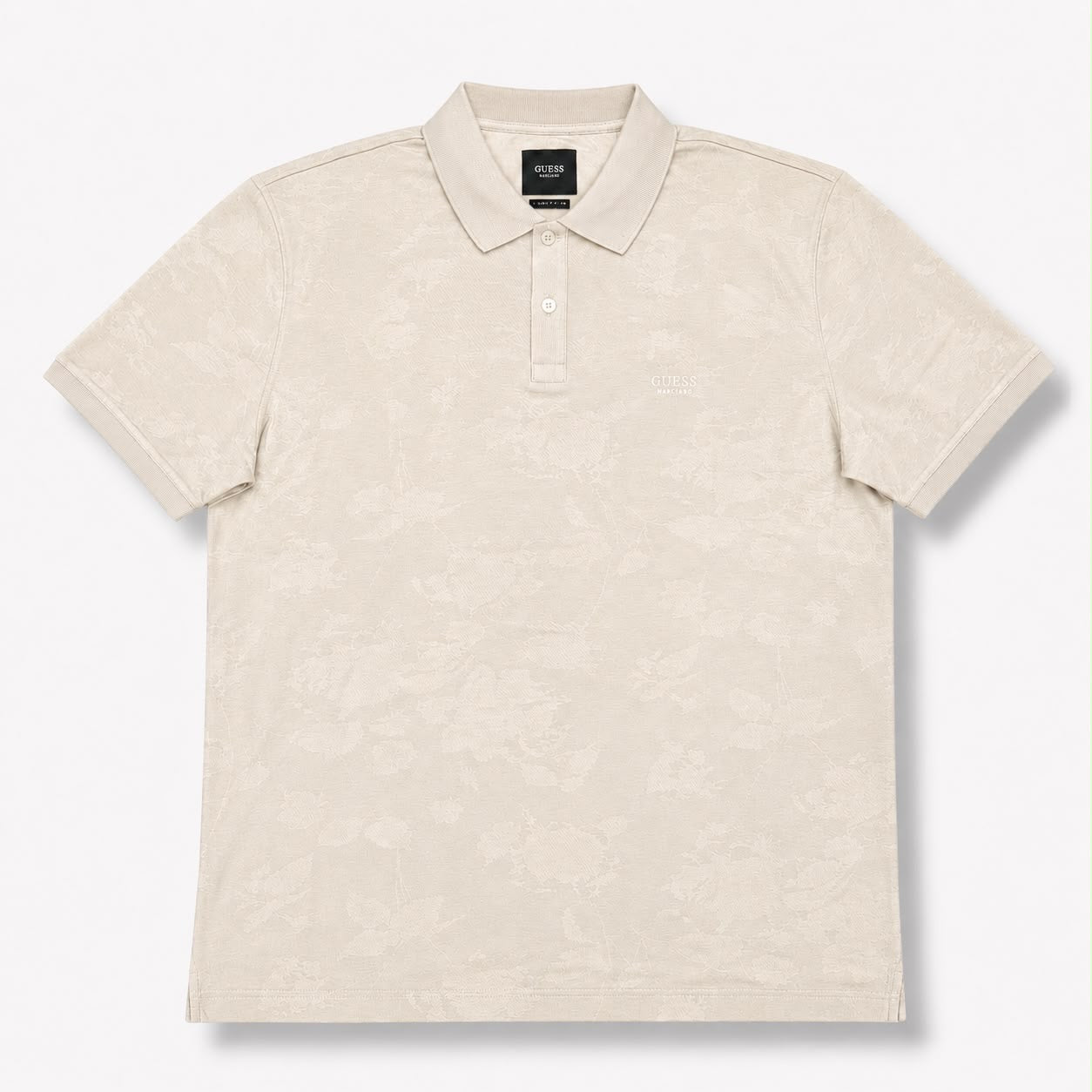 GUESS- Polo Uomo, con trama a fiori, in tessuto tecnico, RegularFit, Col.Beige