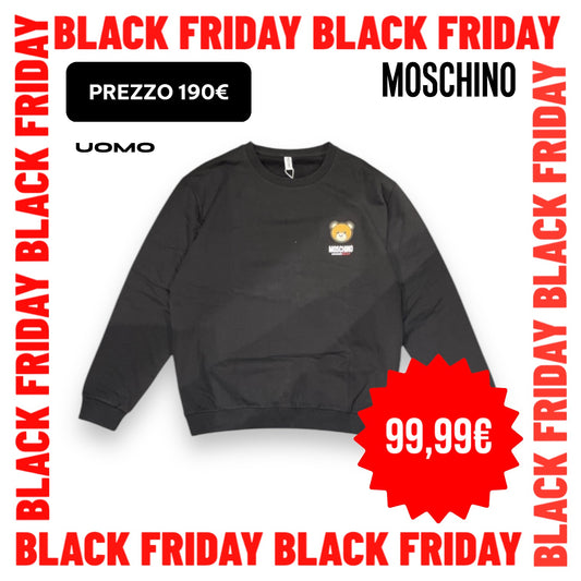 Felpa Uomo MOSCHINO nera girocollo con stampa 3D lato cuore felpata REGULAR FIT