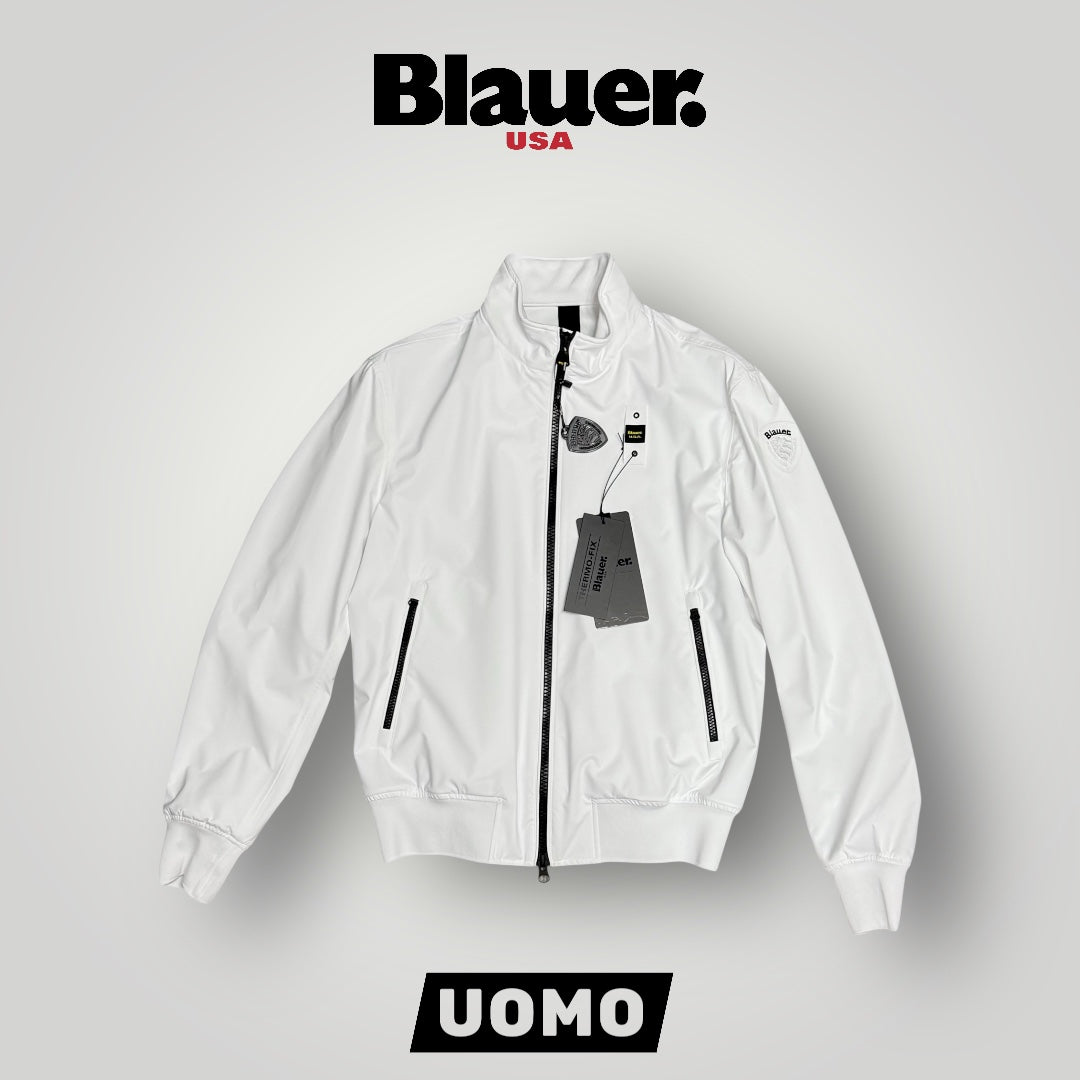 Giubbotto BLAUER Uomo, in tessuto tecnico senza cappuccio, mod.ANSON, Col.Bianco