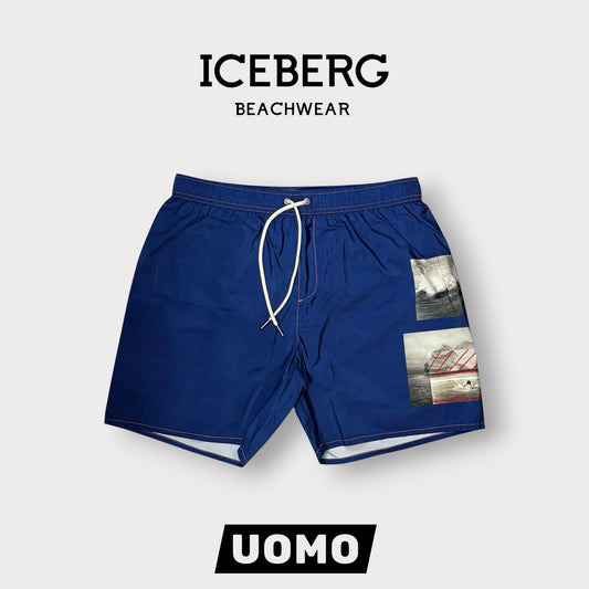 ICEBERG BEACHWEAR- Costume Uomo, con fantasia, Col.Blu scuro