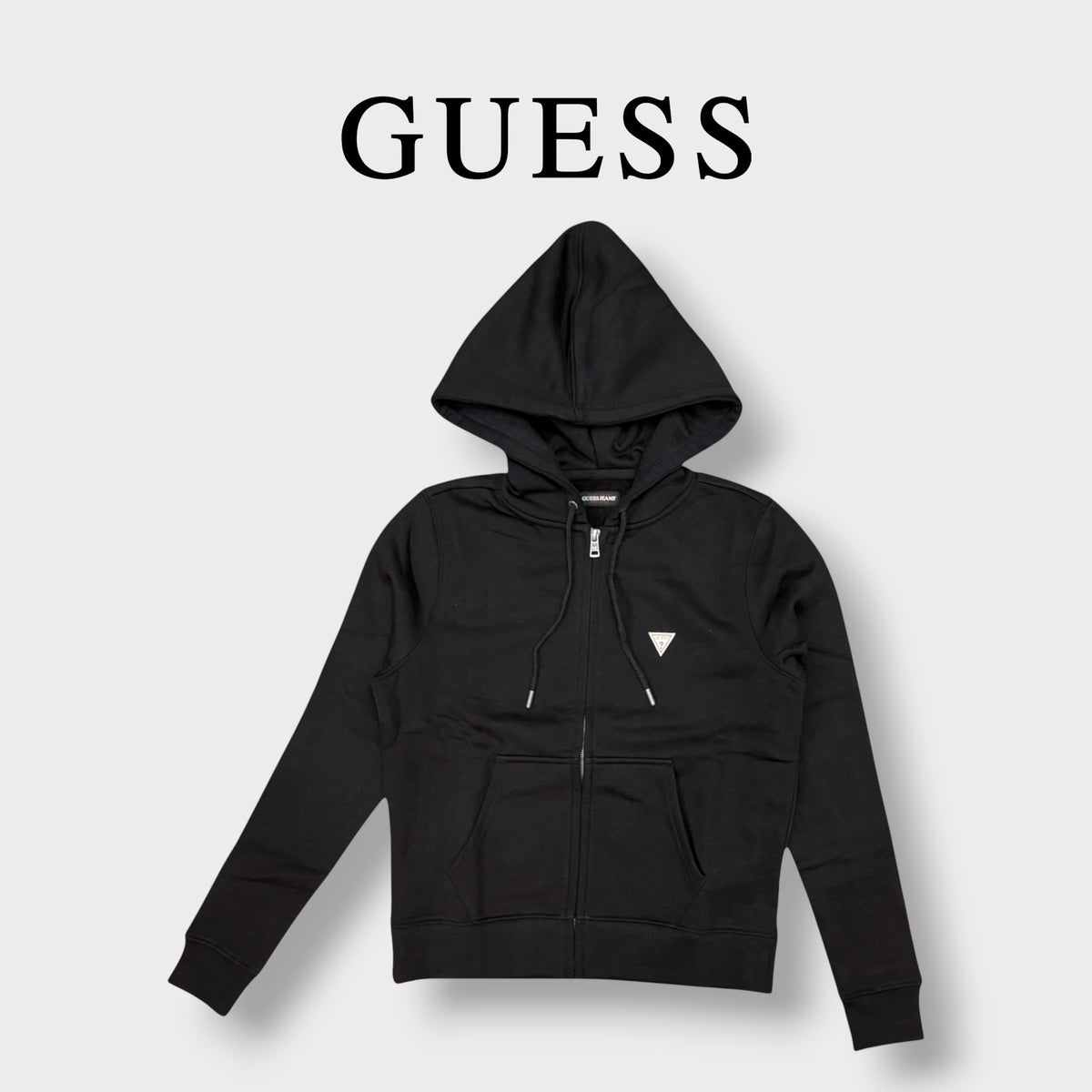 GUESS - Felpa Donna, con zip e cappuccio, tex.Felpato, col.Nero