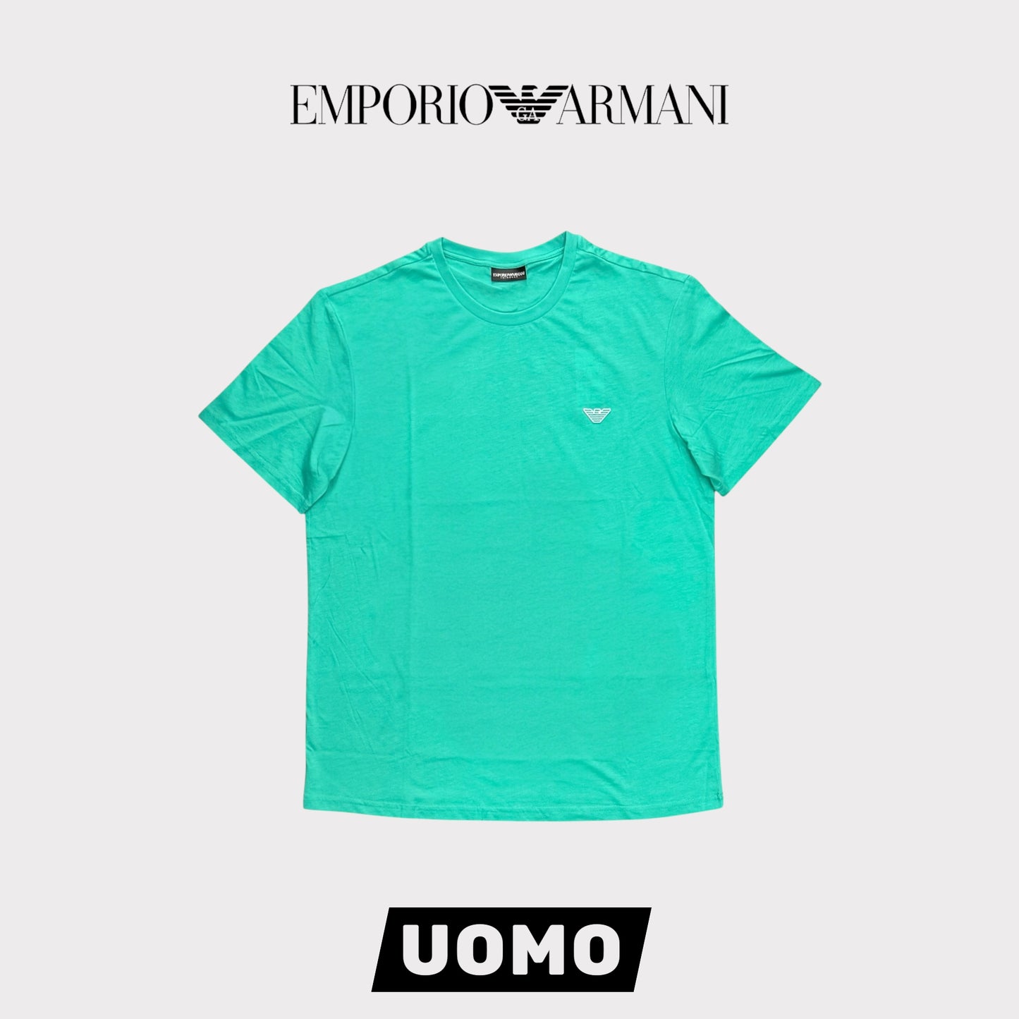 EMPORIO ARMANI- T-Shirt Uomo con logo ricamato lato cuore, Col.Emerald