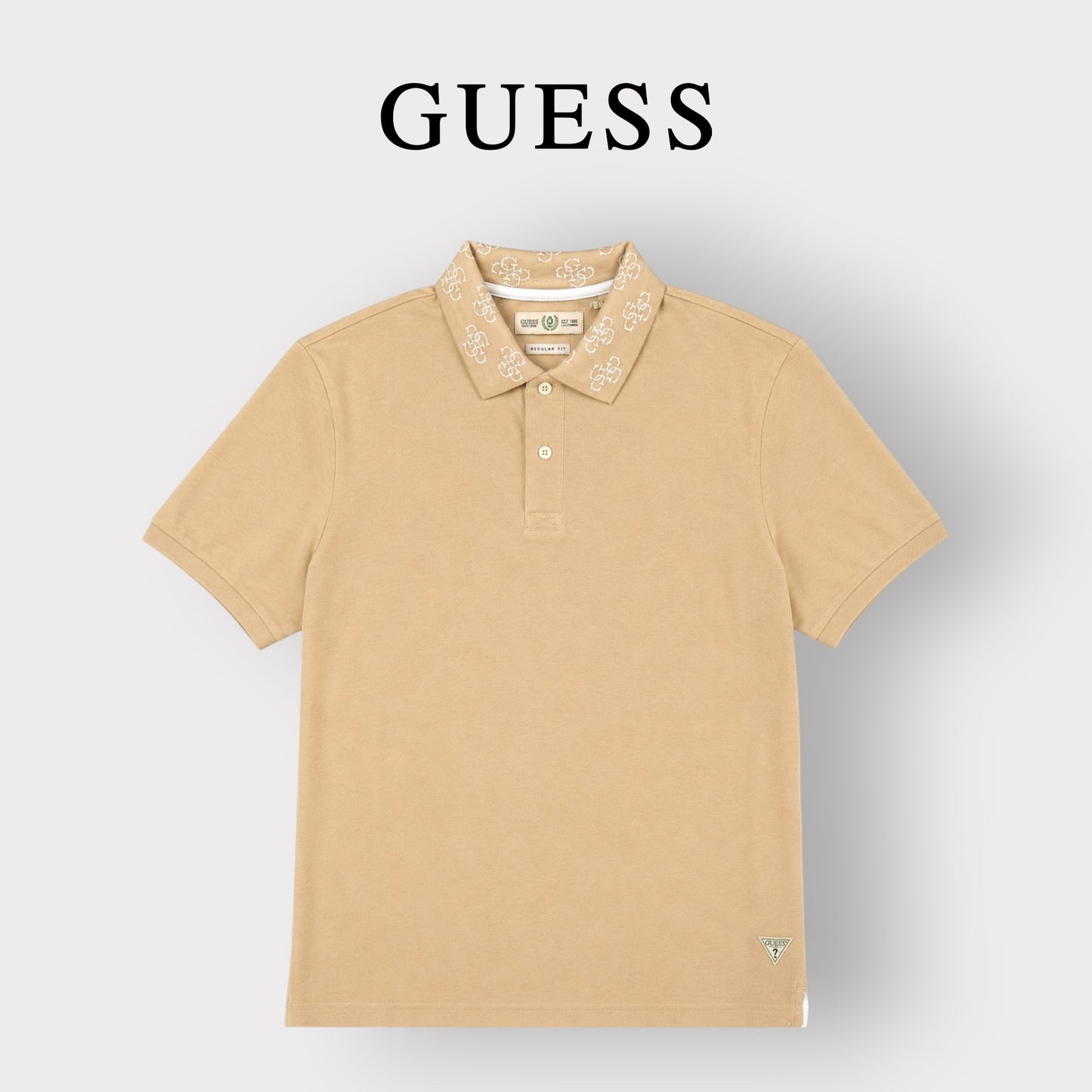 GUESS- Polo Uomo, con logo sul colletto, Regular Fit, col.Beige