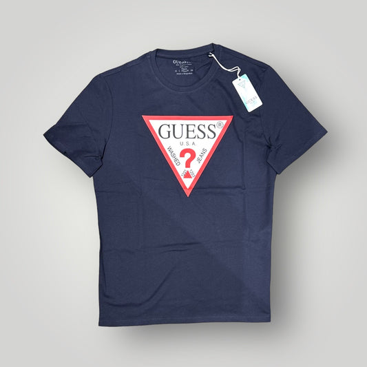 T-shirt GUESS con stampa frontale gommata in rilievo, Slim Fit, col. blu