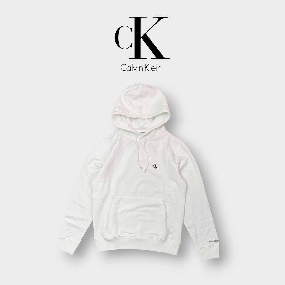 CALVIN KLEIN - Felpa Uomo con cappuccio, con logo lato cuore ricamato, tex.felpato, Col.Bianco