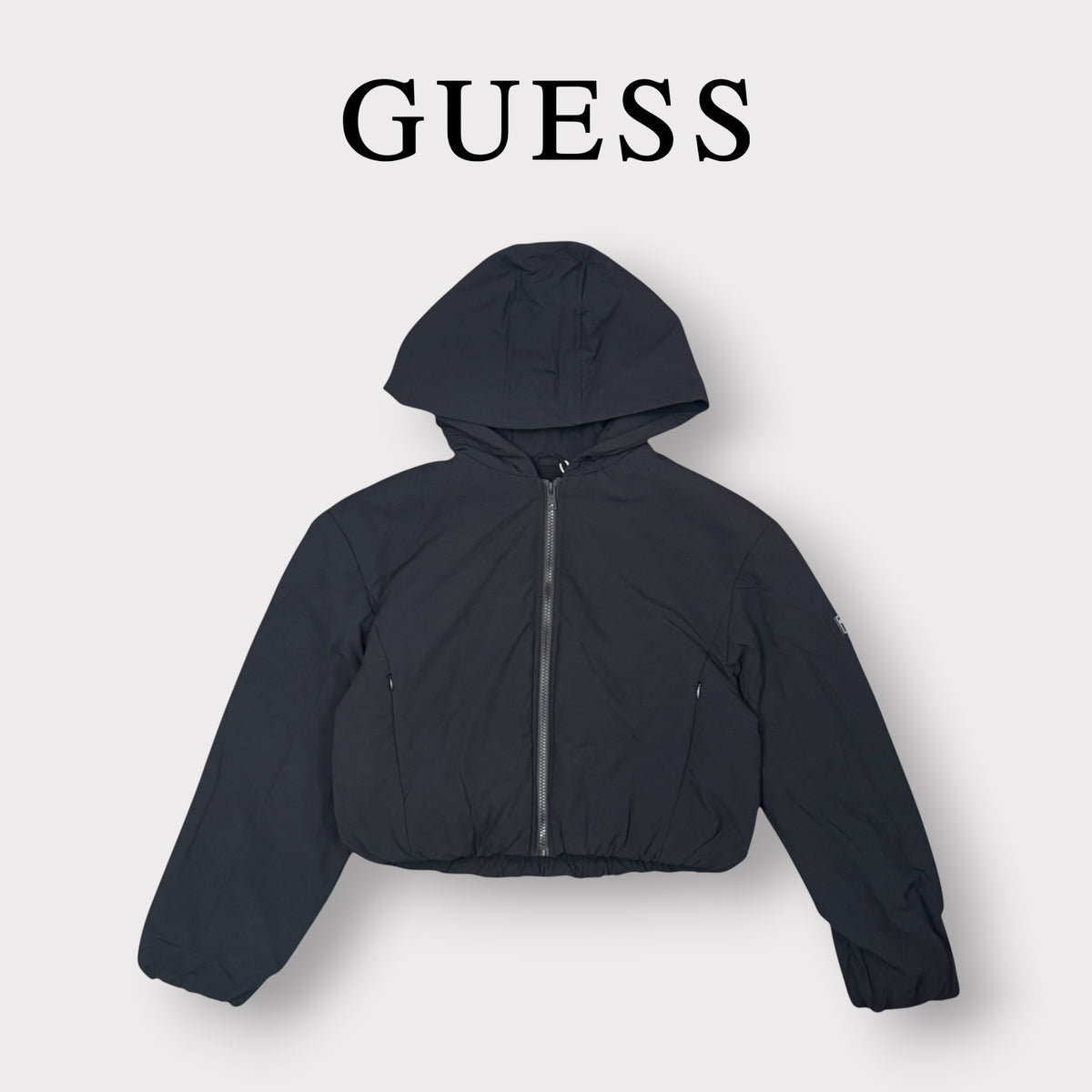 GUESS - Giubbotto Puffer Donna, interno in pile, con cappuccio, mod.Crop, Col.Nero
