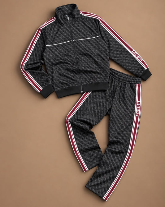 GUESS - Tuta completa Uomo, con banda laterale, logata, con pantalone a fondo largo, Col.Nero