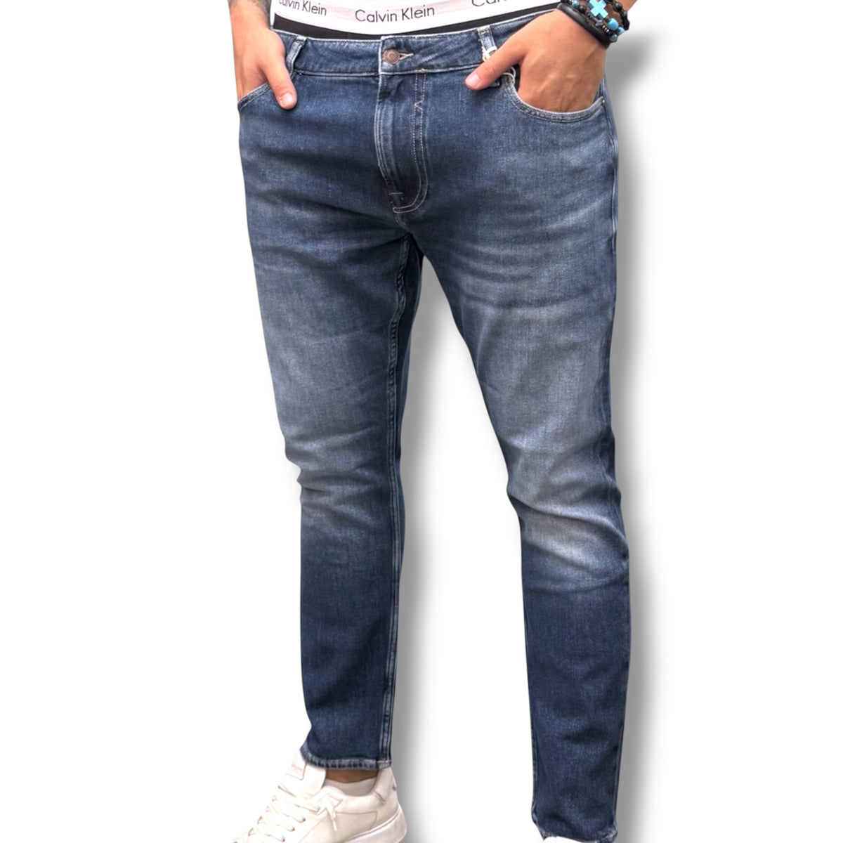 GUESS JEANS- Jeans Uomo, mod.Skinny Low Rise Taille Basse, Lavaggio Intermedio