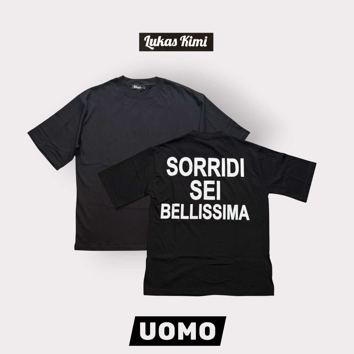 LUKAS KIMI - T-Shirt Uomo con scritta schienale, Col.Nero