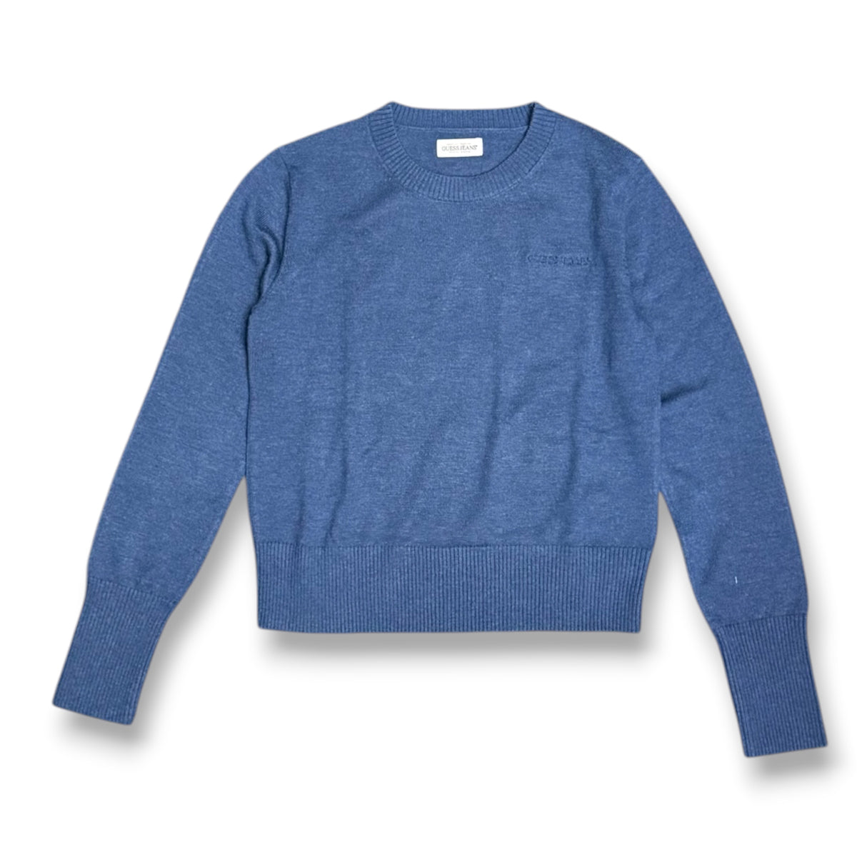 GUESS - Maglioncino Donna, con logo ricamato lato cuore, Col.Blu