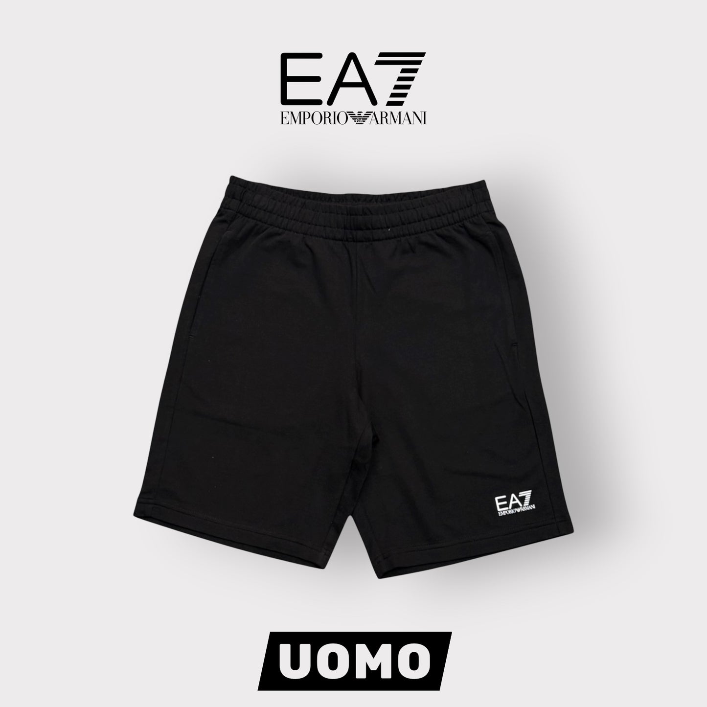 EMPORIO ARMANI-Bermuda, con logo piccolo sulla gamba, col.Nero