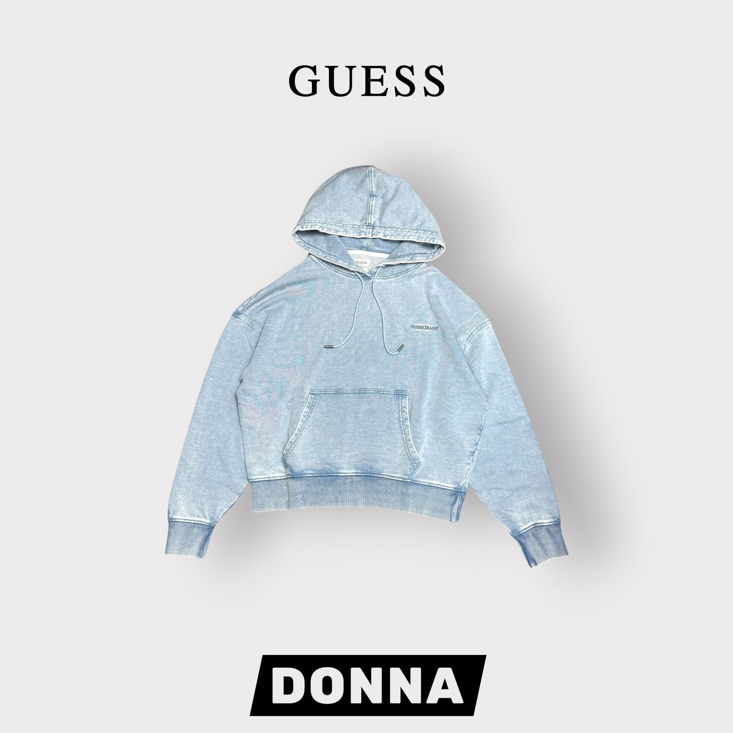 GUESS-Felpa estiva Donna, con cappuccio e stampa lato cuore e sulla schiena, tex.cotone garzato, effetto jeans