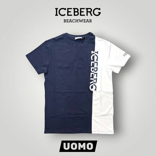 ICEBERG BEACHWEAR- T-shirt Uomo, stampa verticale, col.Blu/Bianco