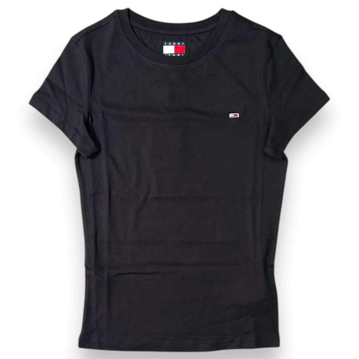 T-shirt TOMMY HILFIGER Donna con logo piccolo lato cuore, SlimFit(veste piccolo), Col.Nero