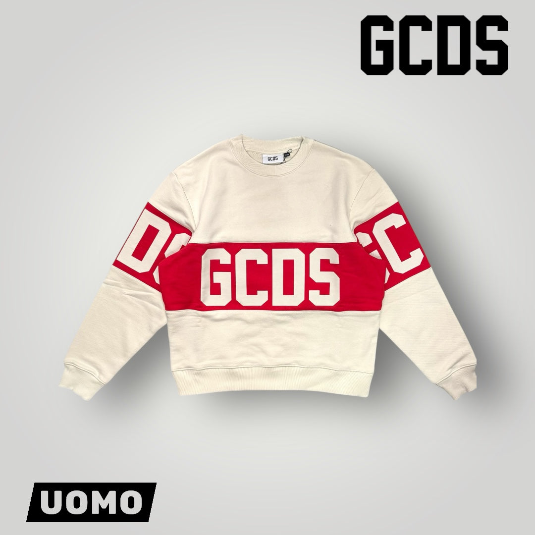 Felpa GCDS girocollo, tex.garzato, col.Beige/Rosso