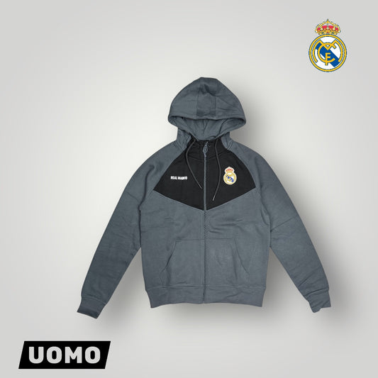 Felpa REAL MADRID con cappuccio e zip col.Nero/Grigio