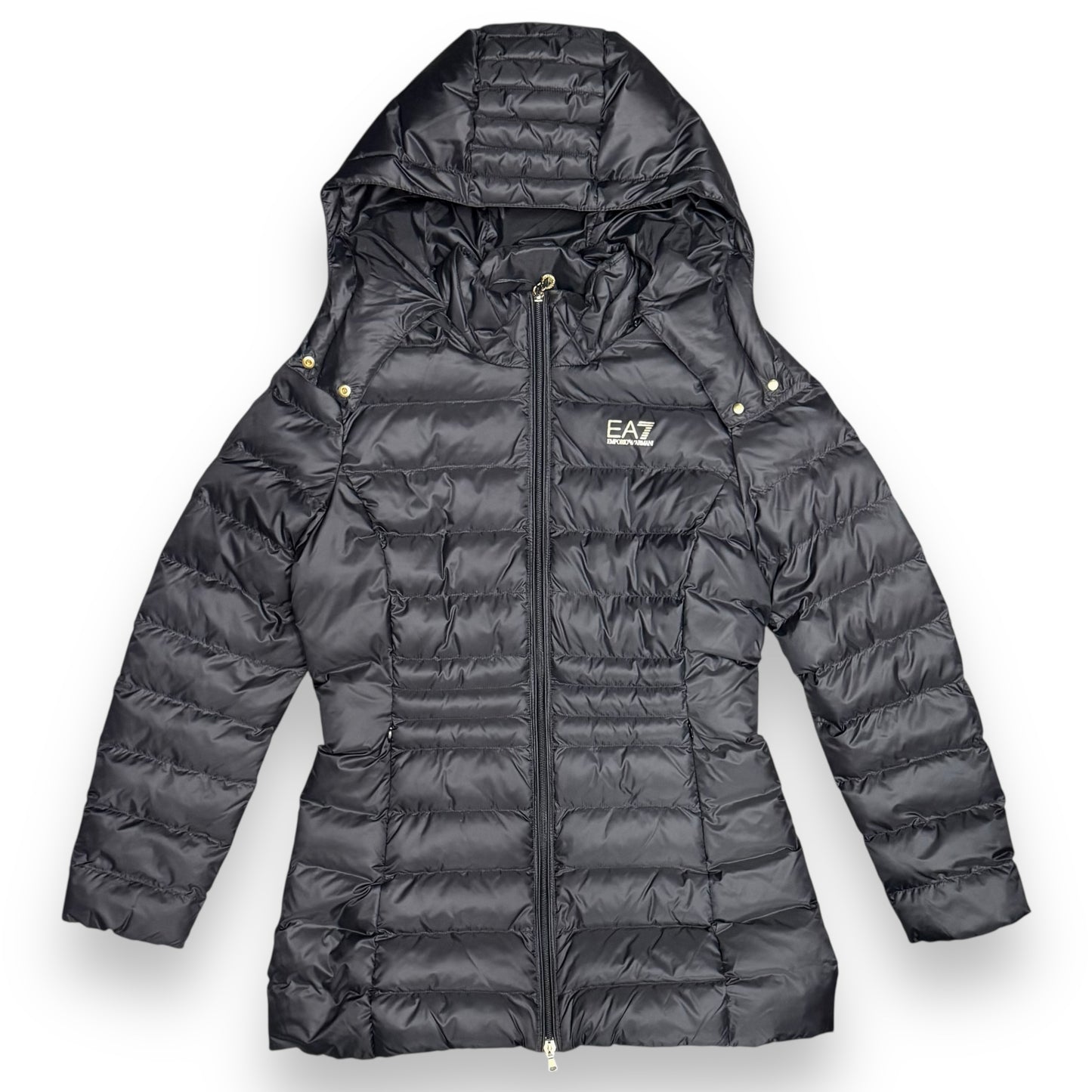 Giubbotto EMPORIO ARMANI Donna, con cappuccio sganciabile, col.Nero (train core lady w eco down caban ho medium padded)