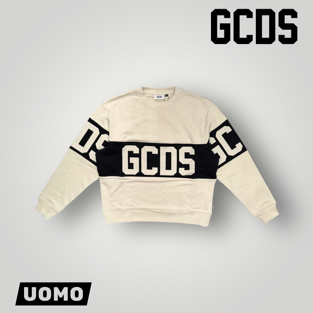 Felpa GCDS girocollo, tex.garzato, col.Beige/Nero