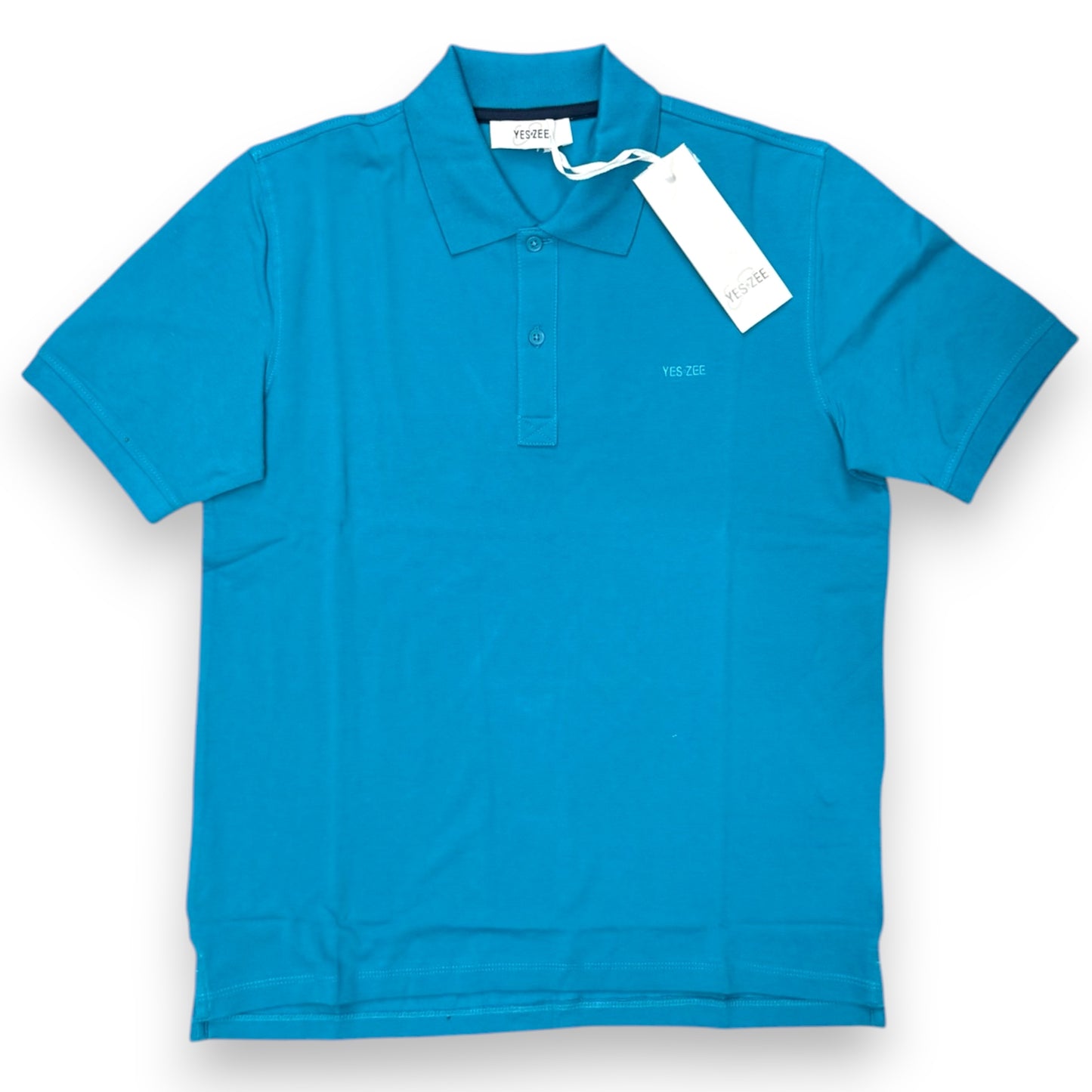 Polo YES-ZEE in piquet con scritta ricamata lato cuore, col.Turchese