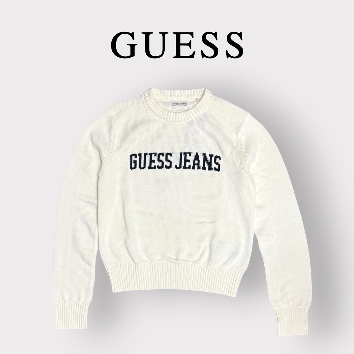 GUESS - Maglioncino Donna, con scritta frontale, Col.Panna