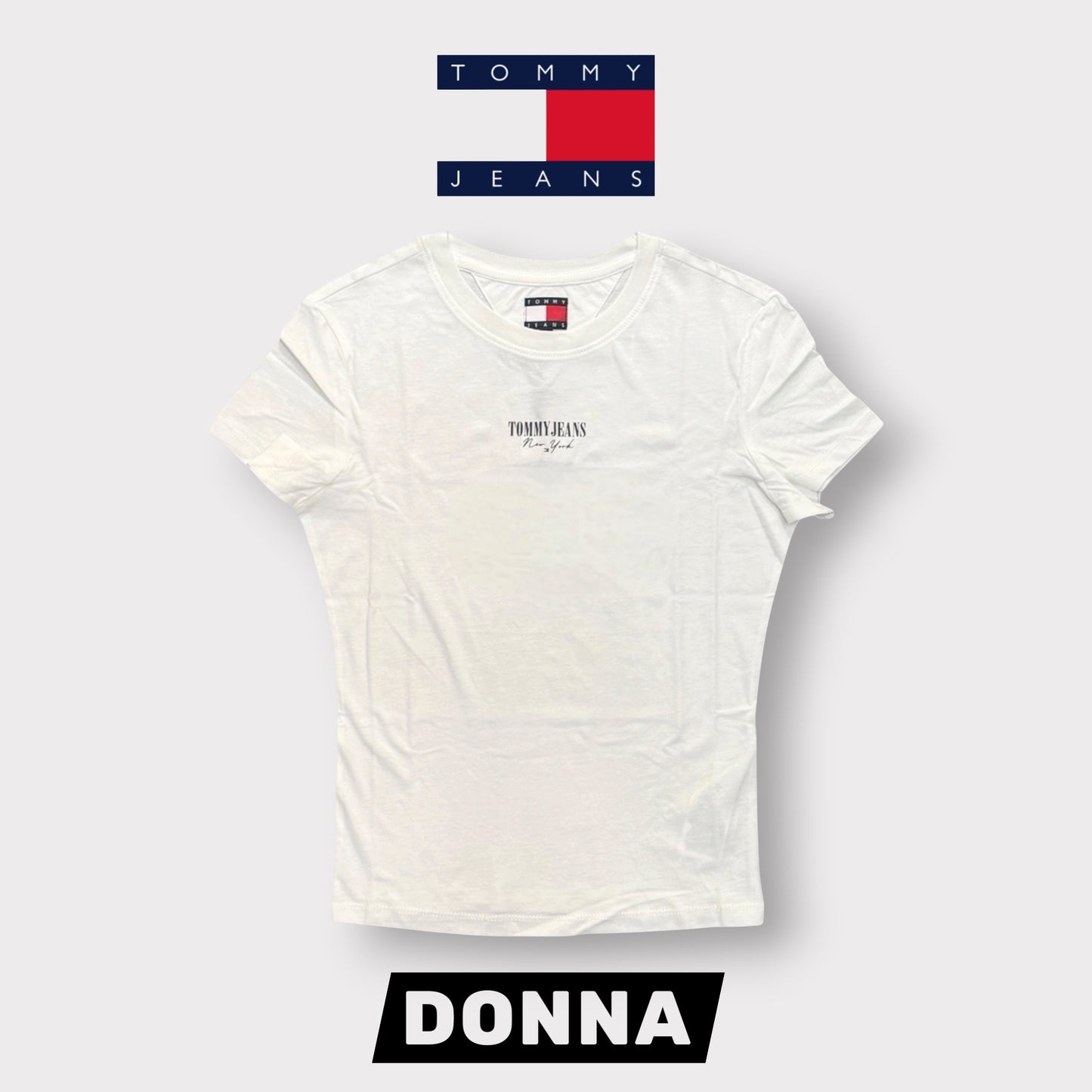 TOMMY JEANS- T-shirt Donna, con stampa frontale, Slim Fit, col.Bianco