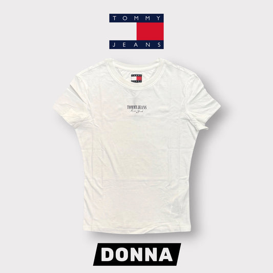 TOMMY JEANS- T-shirt Donna, con stampa frontale, Slim Fit, col.Bianco