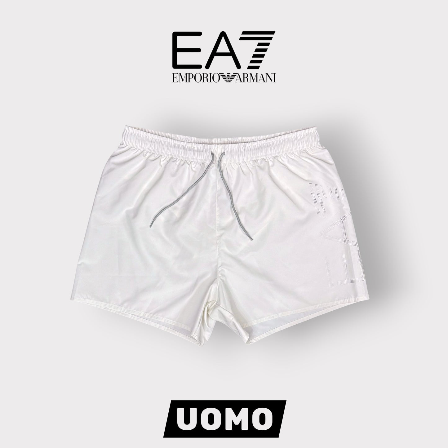 EMPORIO ARMANI- Costume Uomo con scritta sulla gamba, Col.Bianco