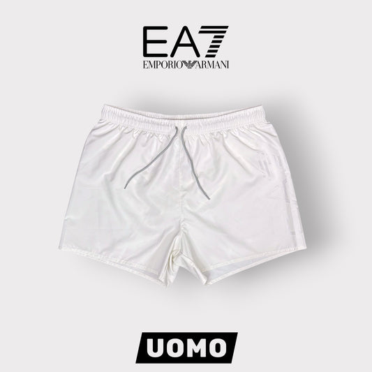 EMPORIO ARMANI- Costume Uomo con scritta sulla gamba, Col.Bianco