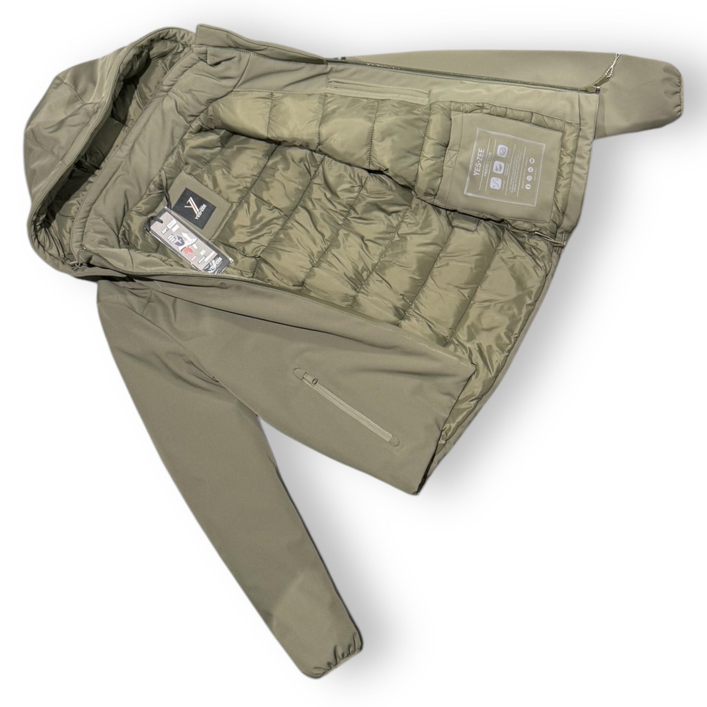 Giubbotto Softshell Corto YES-ZEE Uomo, Cappuccio sganciabile, Slim Fit, Col. Verde