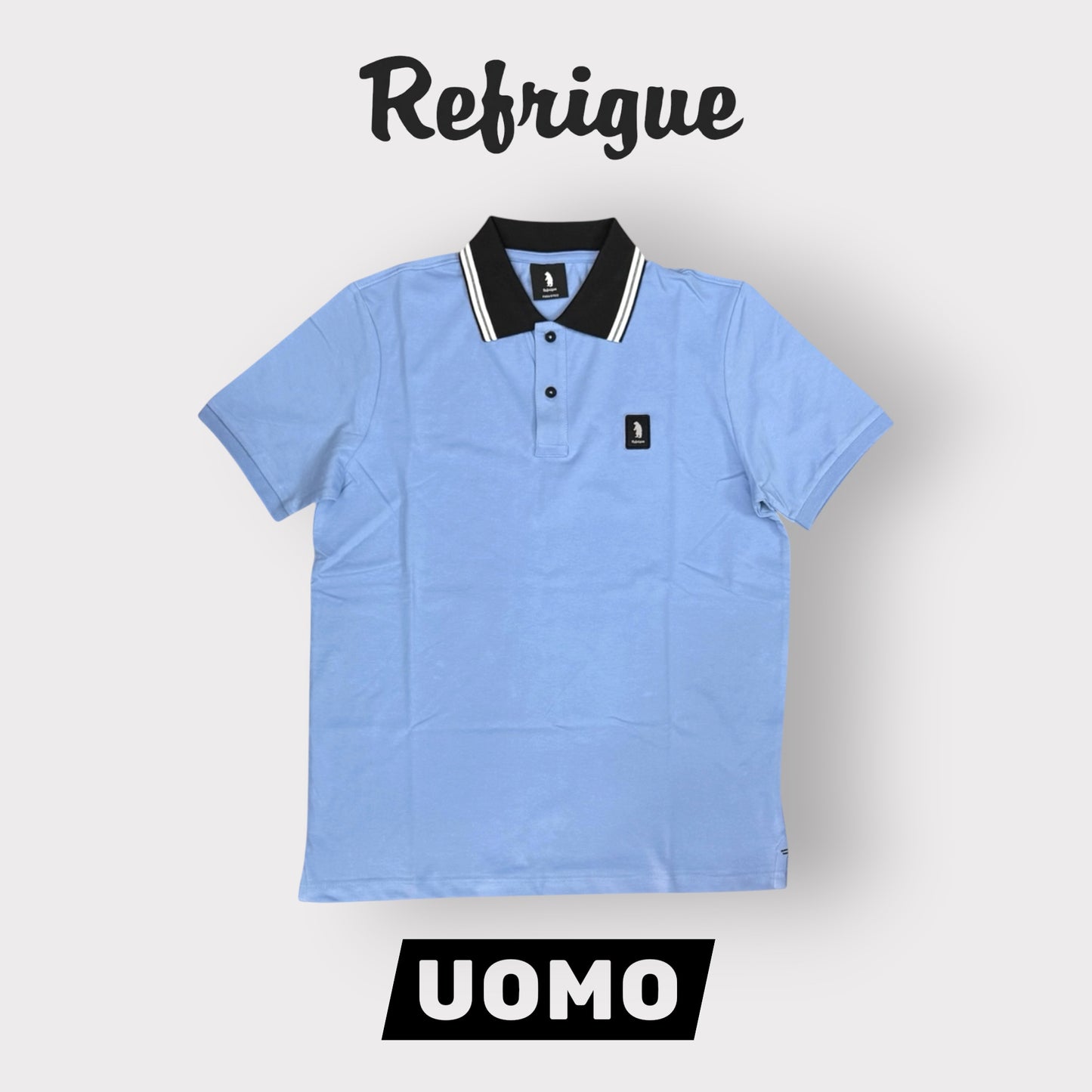 REFRIGUE- Polo Uomo, con righino sul colletto, col.Azurine