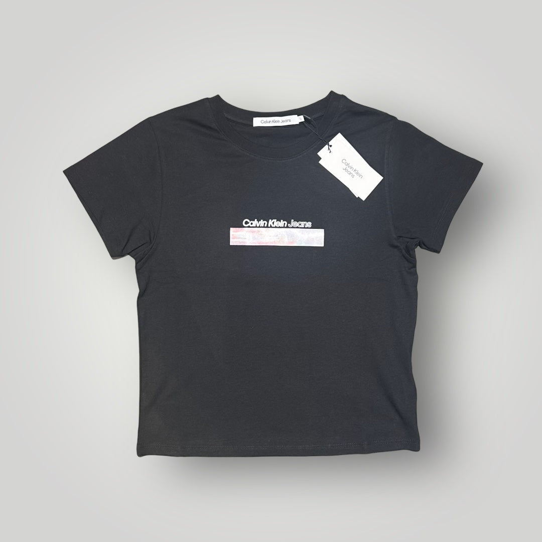 T-shirt CALVIN KLEIN Donna Nera con logo centrale (stampa cangiante a rilievo), CroppedFit