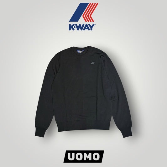 Maglioncino K-WAY Uomo, con logo lato cuore, 100% Lana Vergine, col.Black Pure