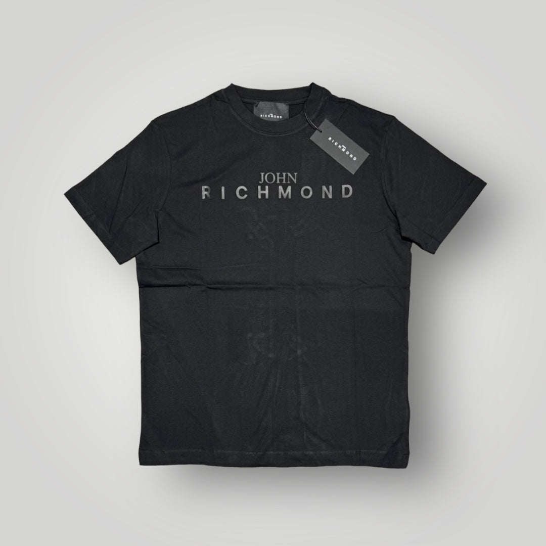 T-shirt JOHN RICHMOND 100% cotone, RegulrFit, Nera con stampa frontale 3D in rilievo
