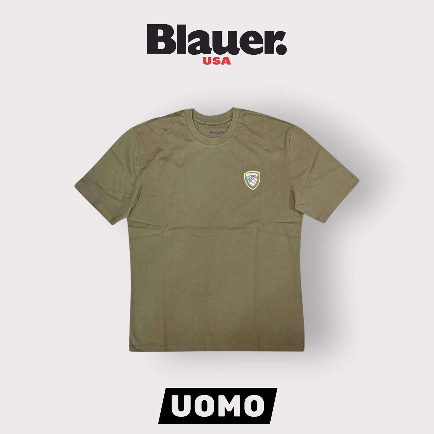 BLAUER- T-shirt, RegularFit, con logo gommato 3D lato cuore, mod.Faxon, col.Verde militare