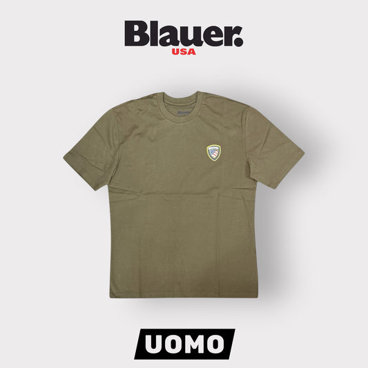 BLAUER- T-shirt, RegularFit, con logo gommato 3D lato cuore, mod.Faxon, col.Verde militare