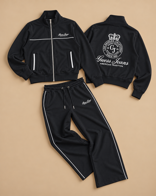 GUESS- Tuta completa Donna, con stampa schienale, pantalone fondo largo, Col.Nero