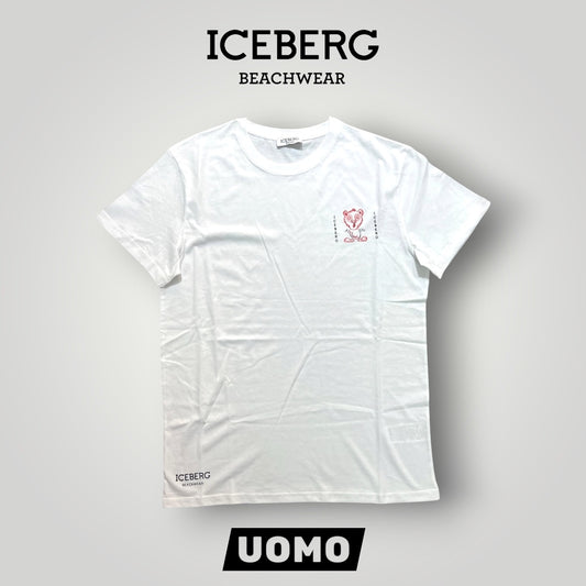 ICEBERG BEACHWEAR- T-shirt Uomo, stampa lato cuore, col.Bianco