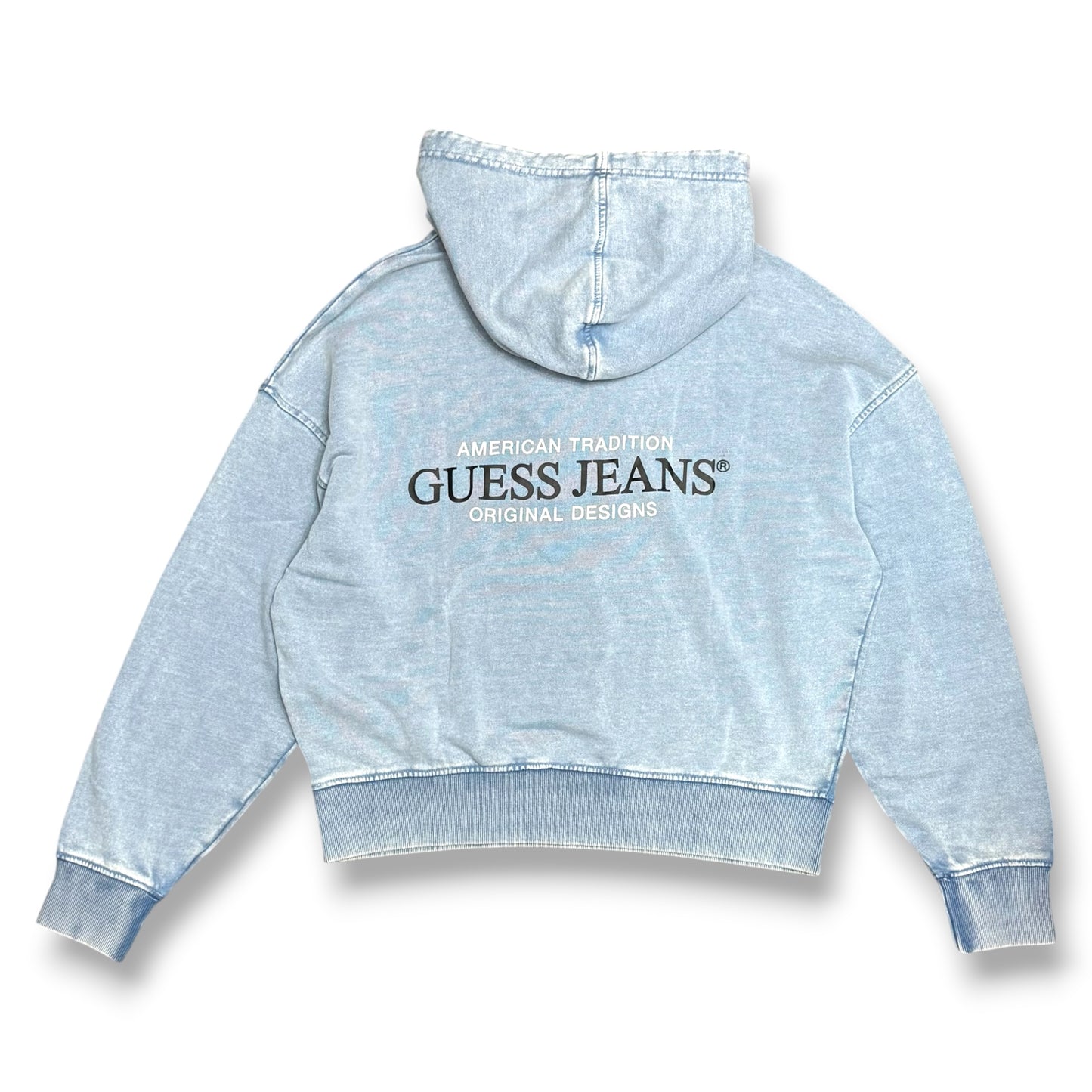 GUESS-Felpa estiva Donna, con cappuccio e stampa lato cuore e sulla schiena, tex.cotone garzato, effetto jeans
