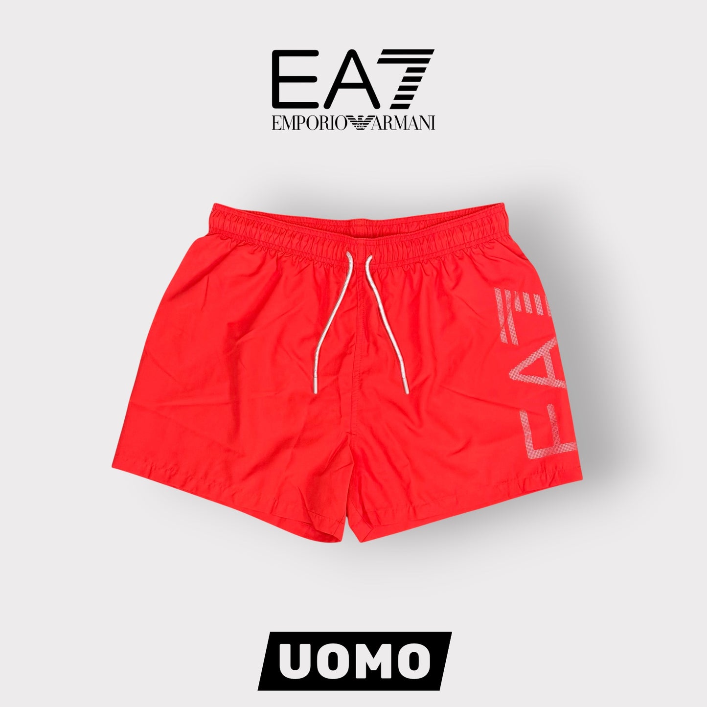 EMPORIO ARMANI- Costume Uomo con scritta sulla gamba, Col.Rosso