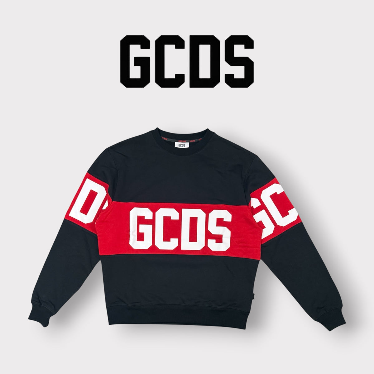 GCDS - Felpa Uomo girocollo, Col.Nero/Rosso