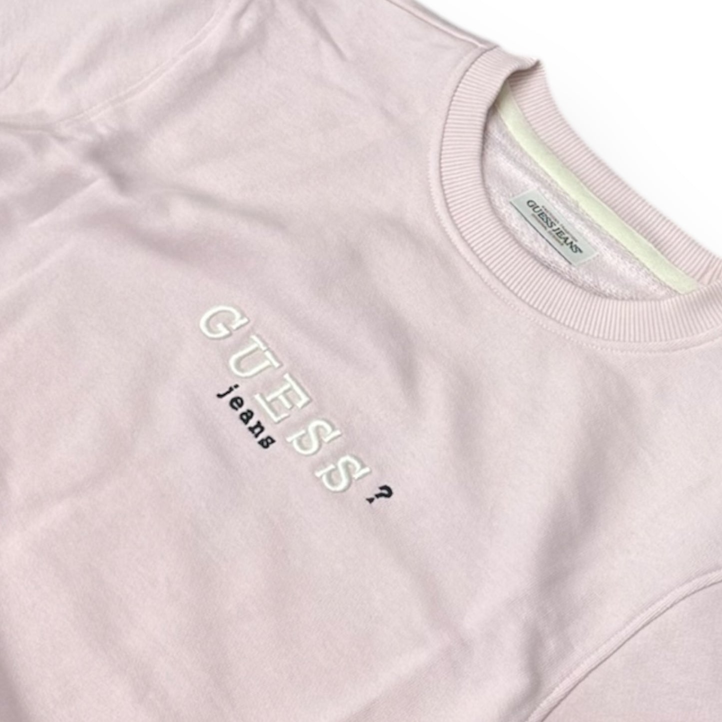 Felpa GUESS JEANS Donna con ricamo frontale, tex. cotone garzato, Cropped Fit , Col. Rosa