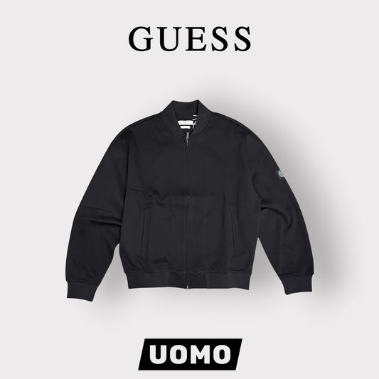 GUESS-Felpa Uomo, con zip e senza cappuccio, tex.cotone garzato, (Oversized Fit), Col.Nero