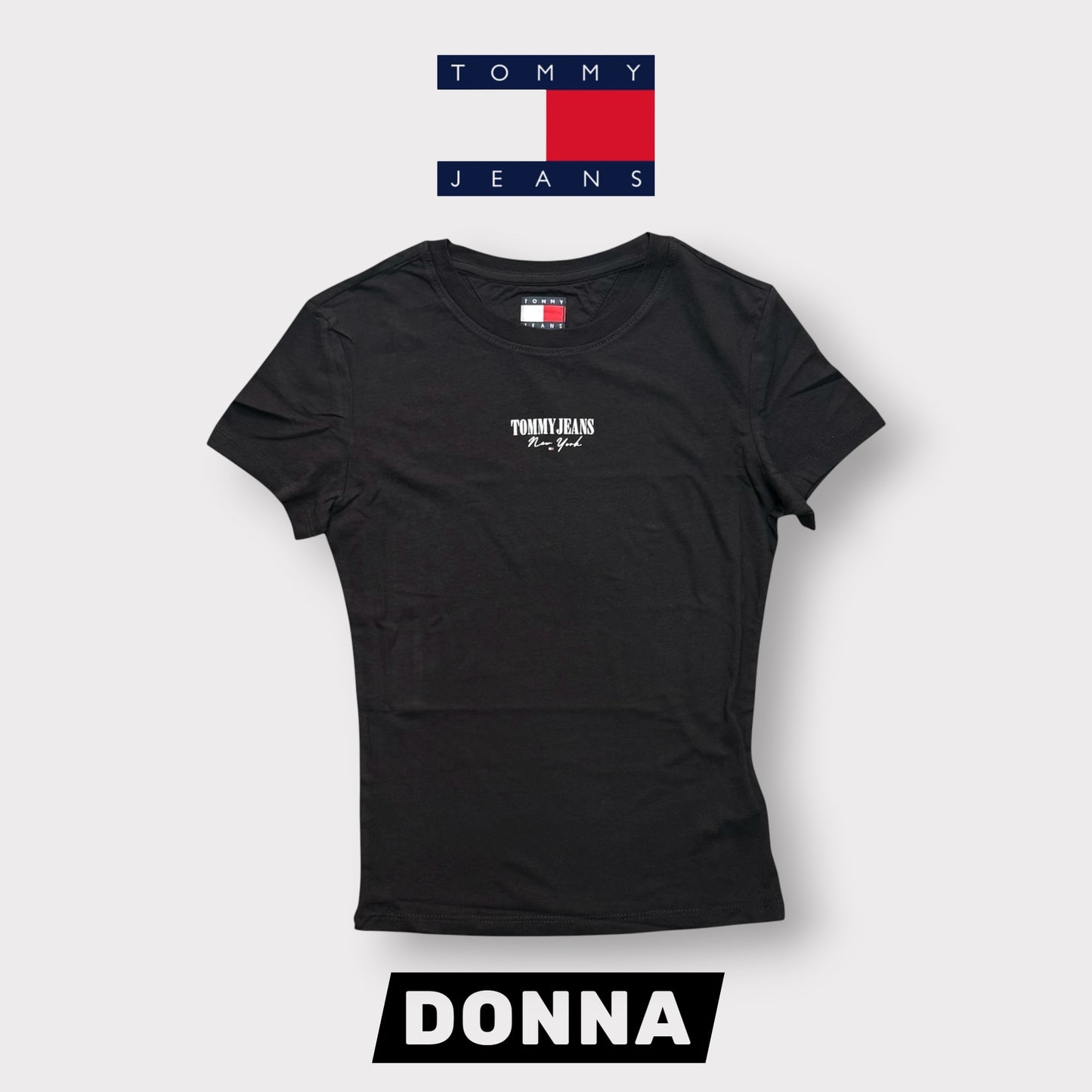TOMMY JEANS- T-shirt Donna, con stampa frontale, Slim Fit, col.Nero