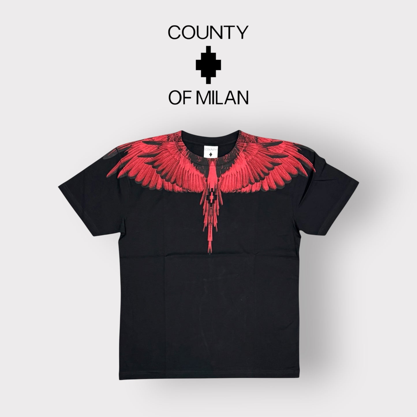 COUNTY OF MILAN- T-Shirt Uomo, (veste comoda), Col.Nero/rossa