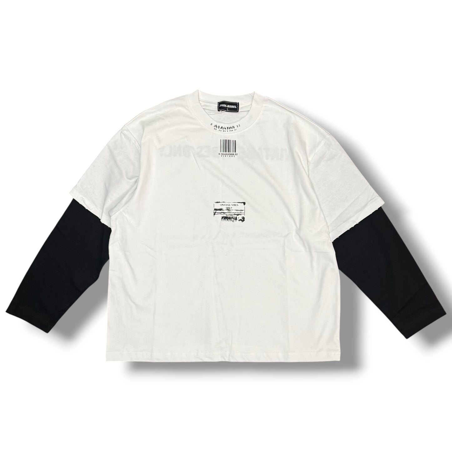 JUST RIBEL - T-Shirt Uomo, (veste comoda), con stampa schienale, Col.Bianco