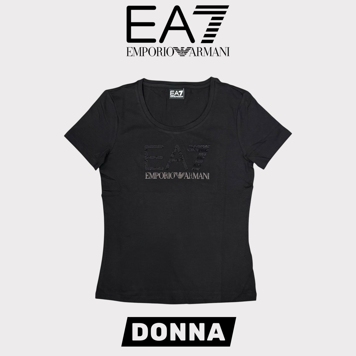 EMPORIO ARMANI- T-shirt Donna, con logo frontale brillantinato, col.Nero