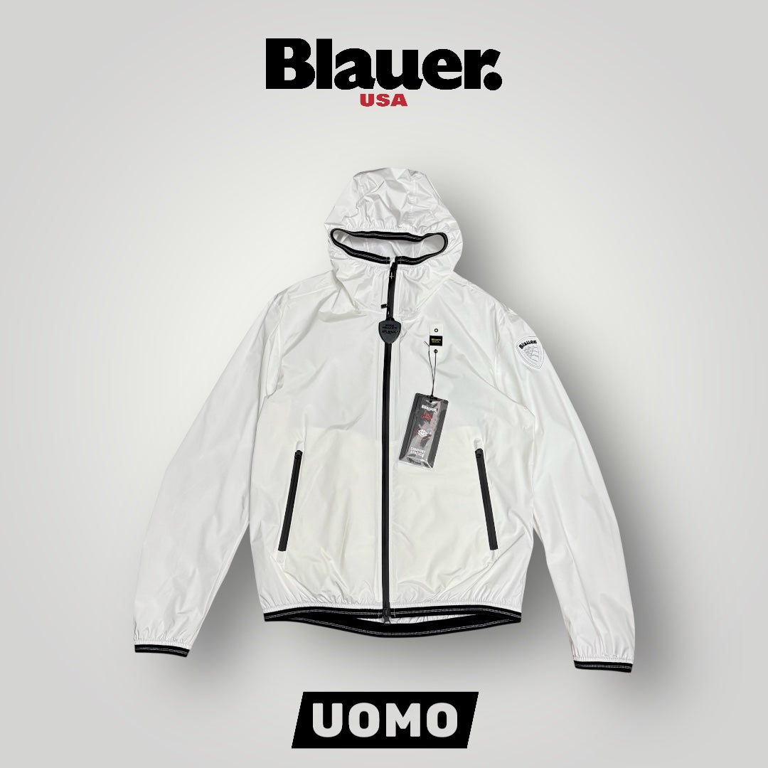 Giubbotto BLAUER Uomo, antivento con cappuccio, mod.FARRIN, Col.Bianco
